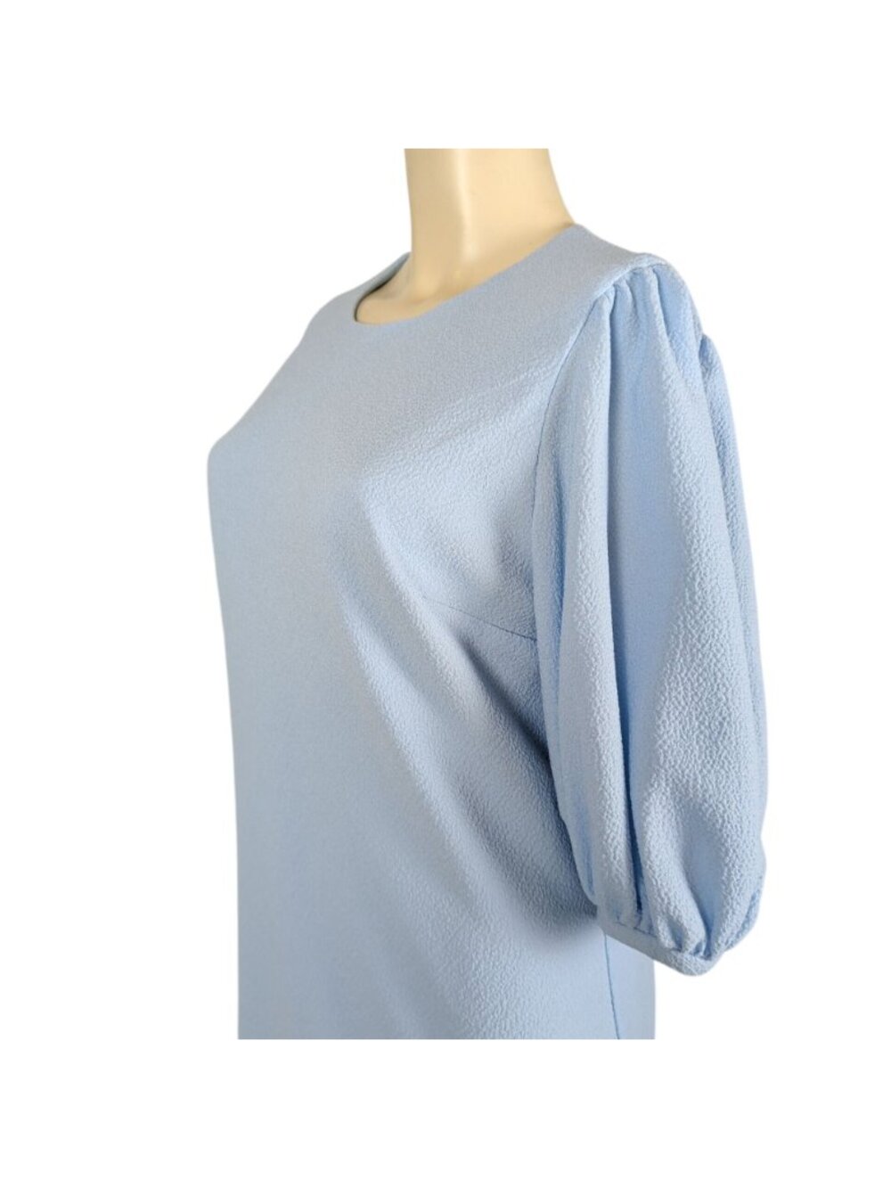 Black Halo Morello Blue Mini Dress Sz 8 Textured Shift Ruffle Hem Puff Sleeve - Picture 11 of 16